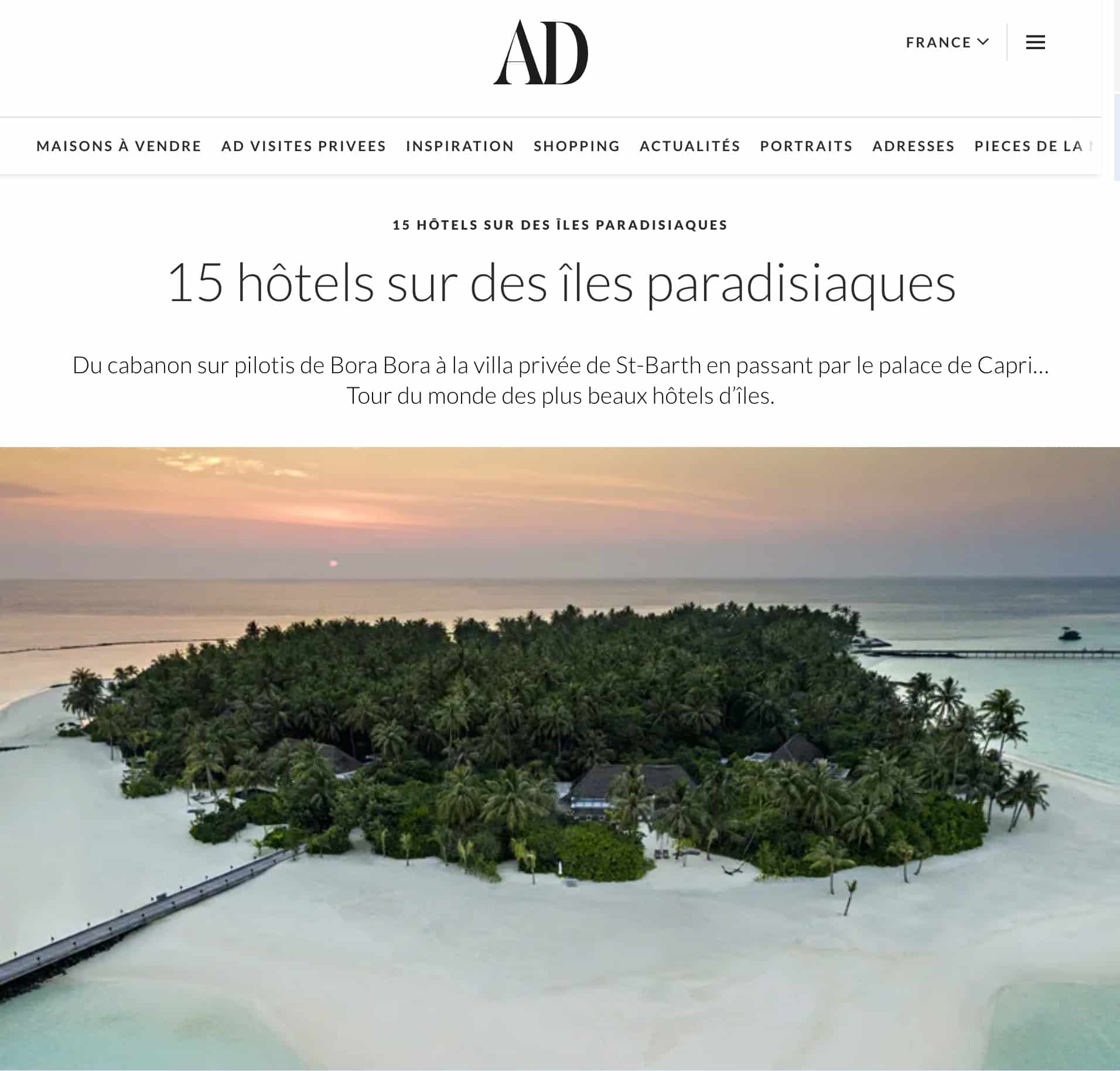 AD Magazine 15 hotels sur des iles paradisiaques