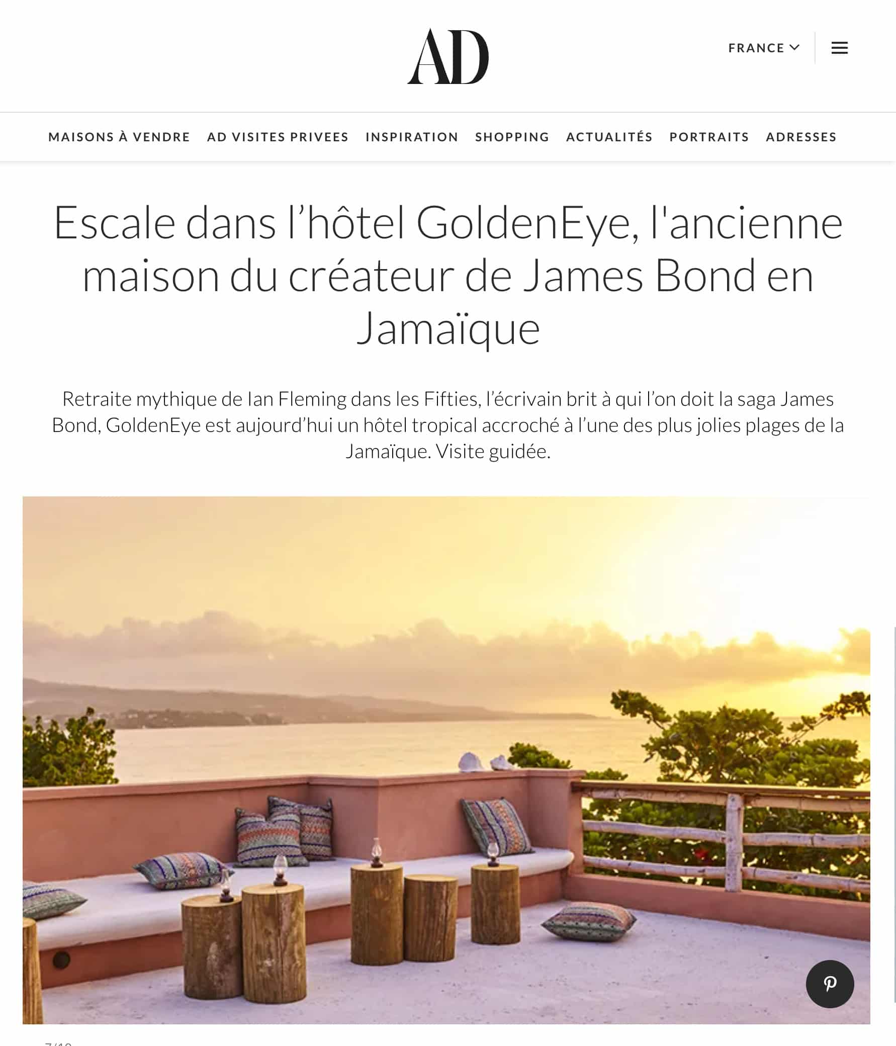 AD Magazine Escale dans lhotel GoldenEye lancienne maison du createur de James Bond en Jamaique