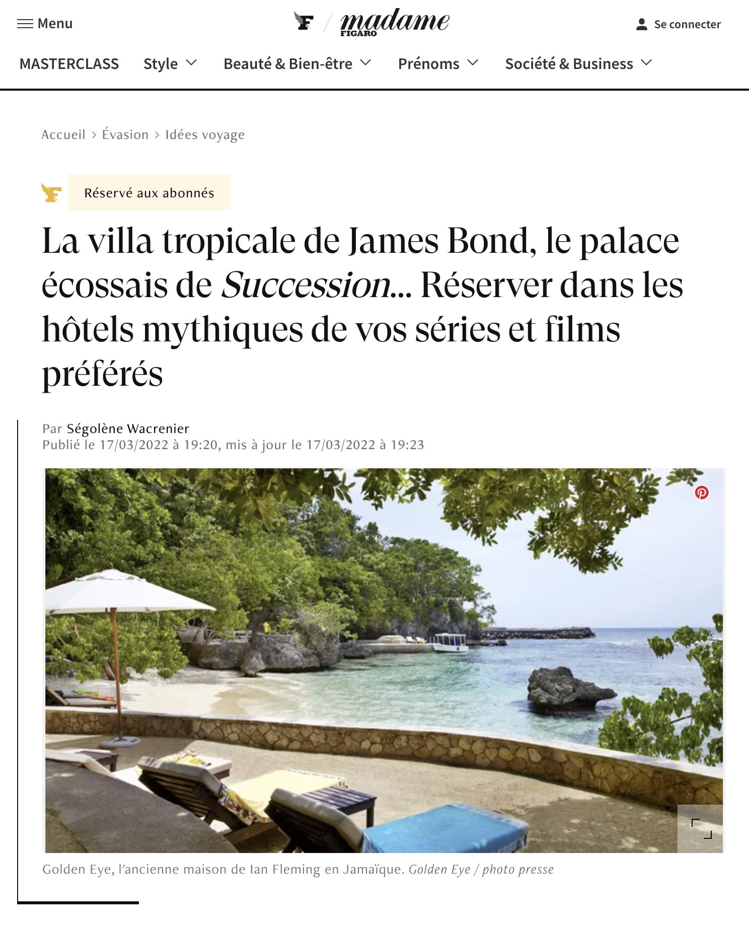 Madame Figaro La villa tropicale de James Bond le palace ecossais de Succession... Reserver dans les hotels mythiques de vos series et films preferes