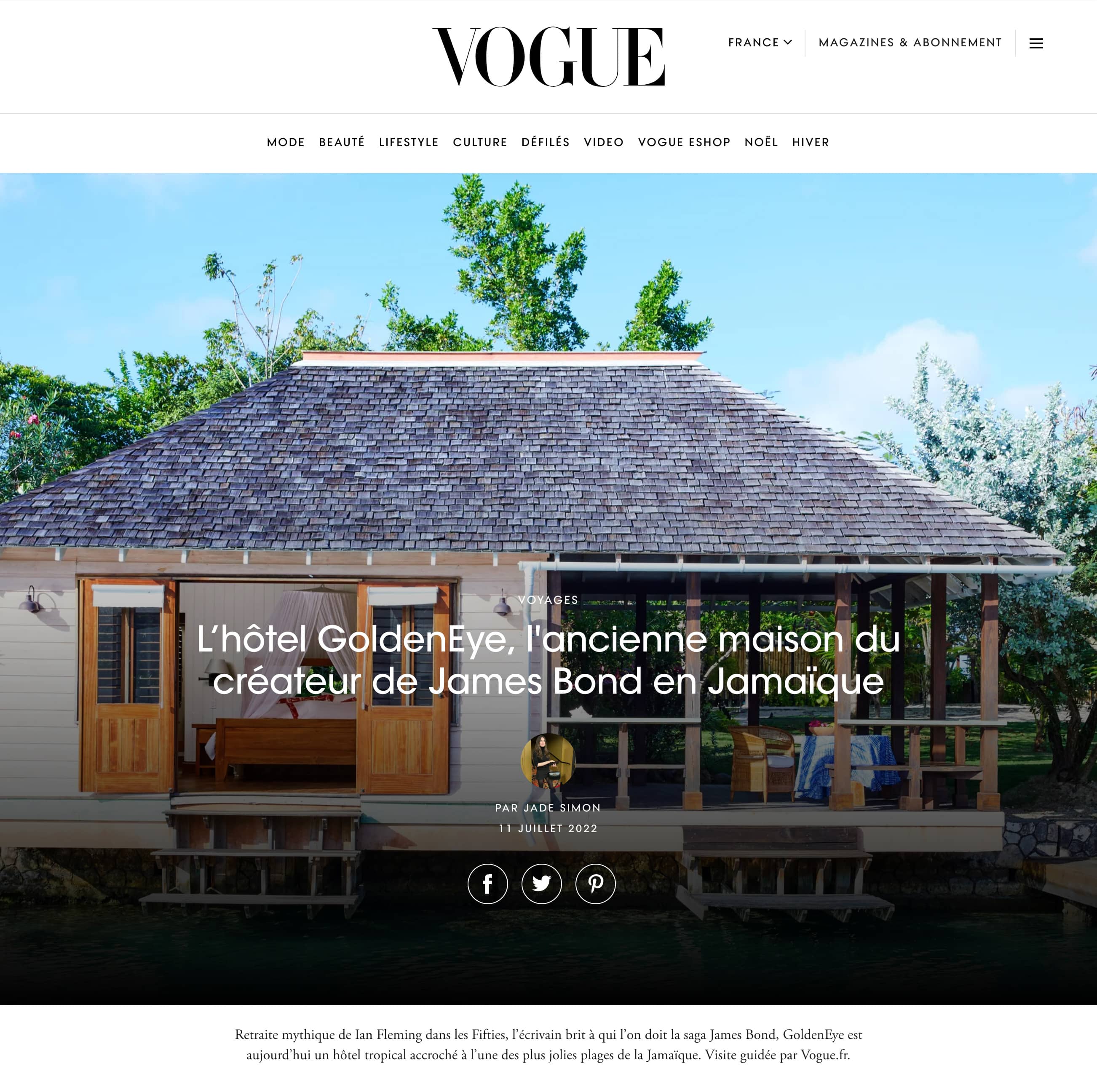 Vogue Lhotel GoldenEye lancienne maison du createur de James Bond en Jamaique
